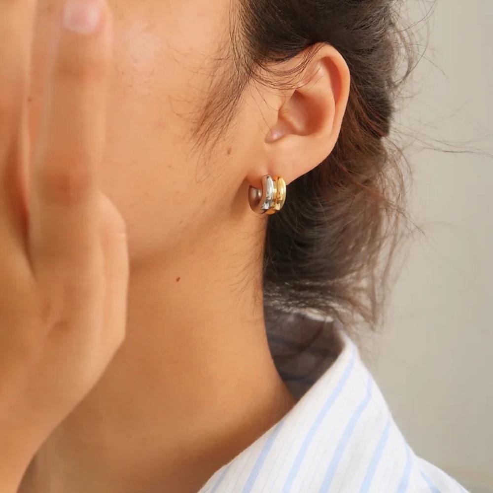 ERIA Two-Tone Interlock Hoops - Picture 2 of 2